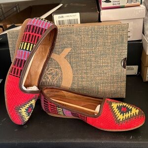 Born Red Multicolor Kilim-Pattern Slip-On Loafers
